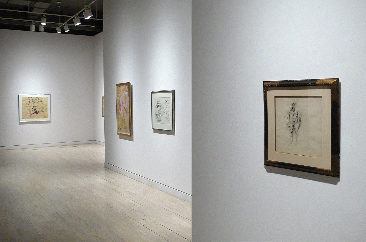 installation view of paintongs and drawings